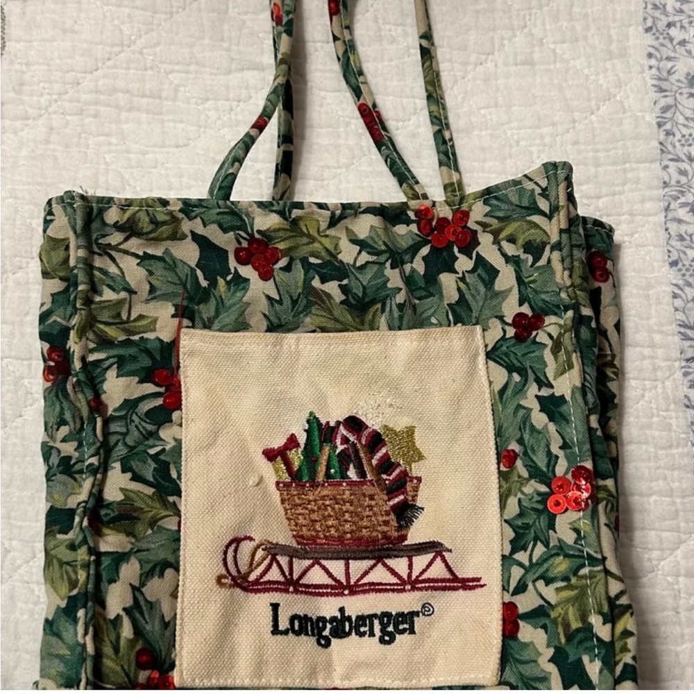 Longaberger Green and Red Holiday Tote Bag